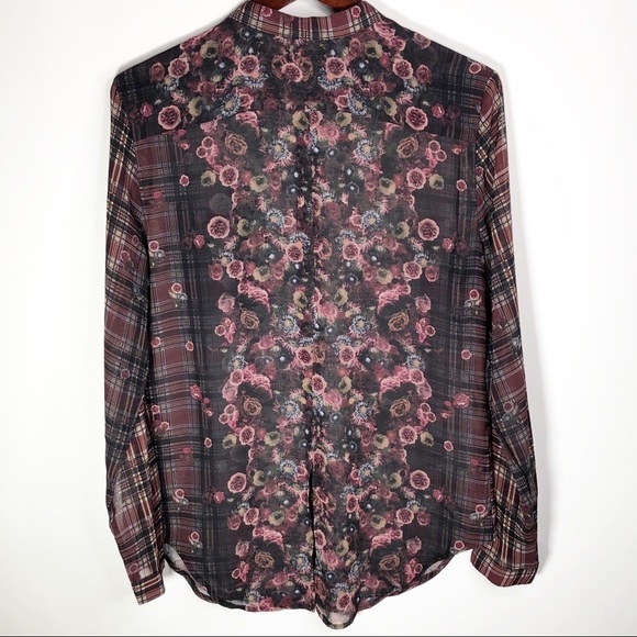 ABS Allen Schwartz Floral Plaid Sheer Blouse M - Picture 14 of 16